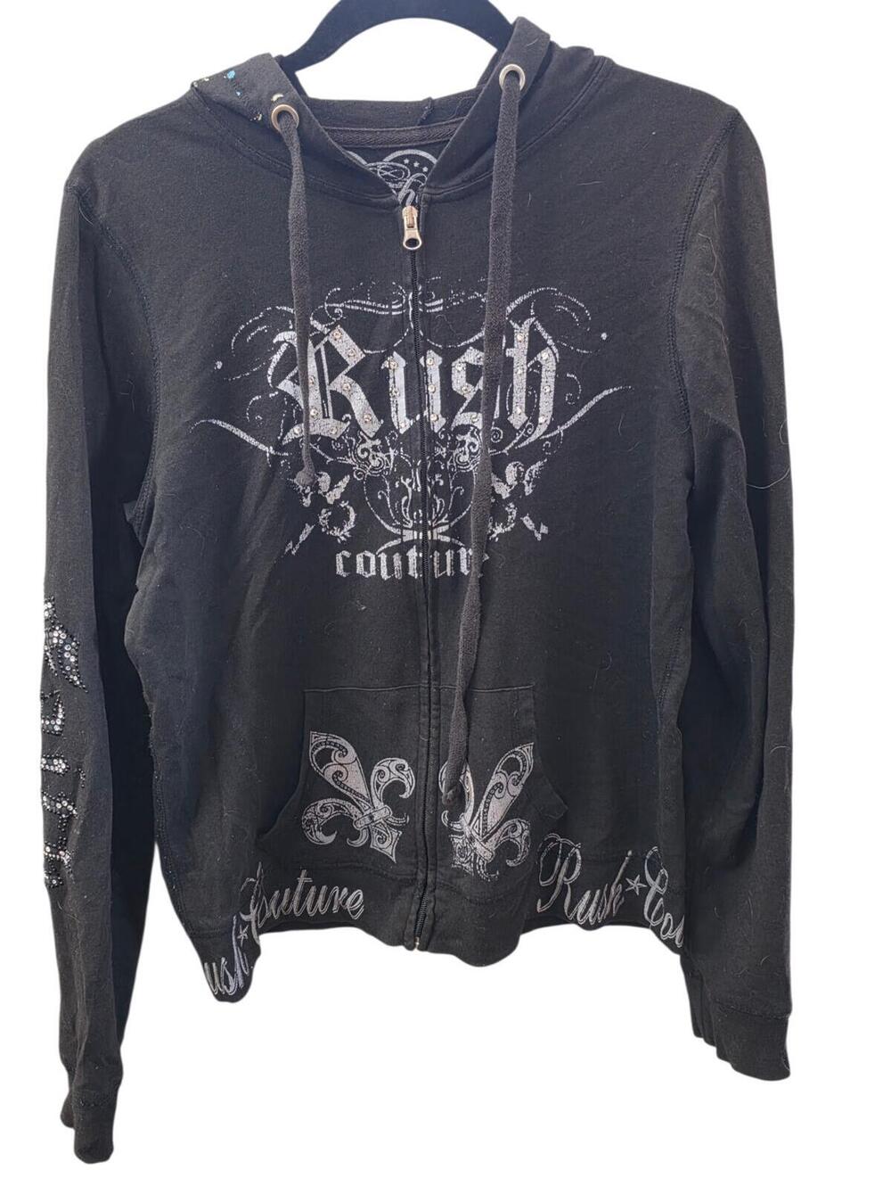 Y2K Rush Couture Rhinestone Graphic Zip-Up Hoodie